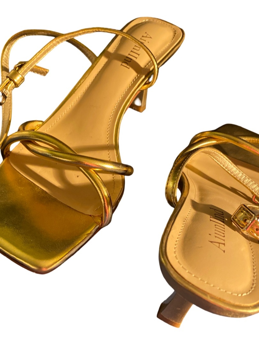 Metallic Gold Strappy Kitten Heel Sandals